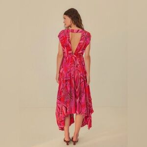 Farm Rio Red Endless Summer V Neck Midi Dress Size XS 100% Viscose NWT